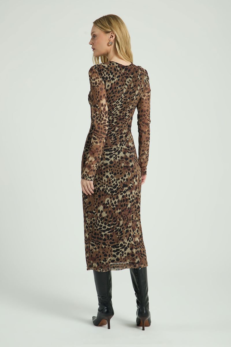 VESTIDO MIDI ESTAMPADO EM TULE - EST ONCA PINTADA