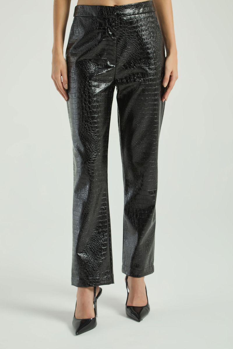 CALÇA RETA TEXTURA SNAKE-PRETO