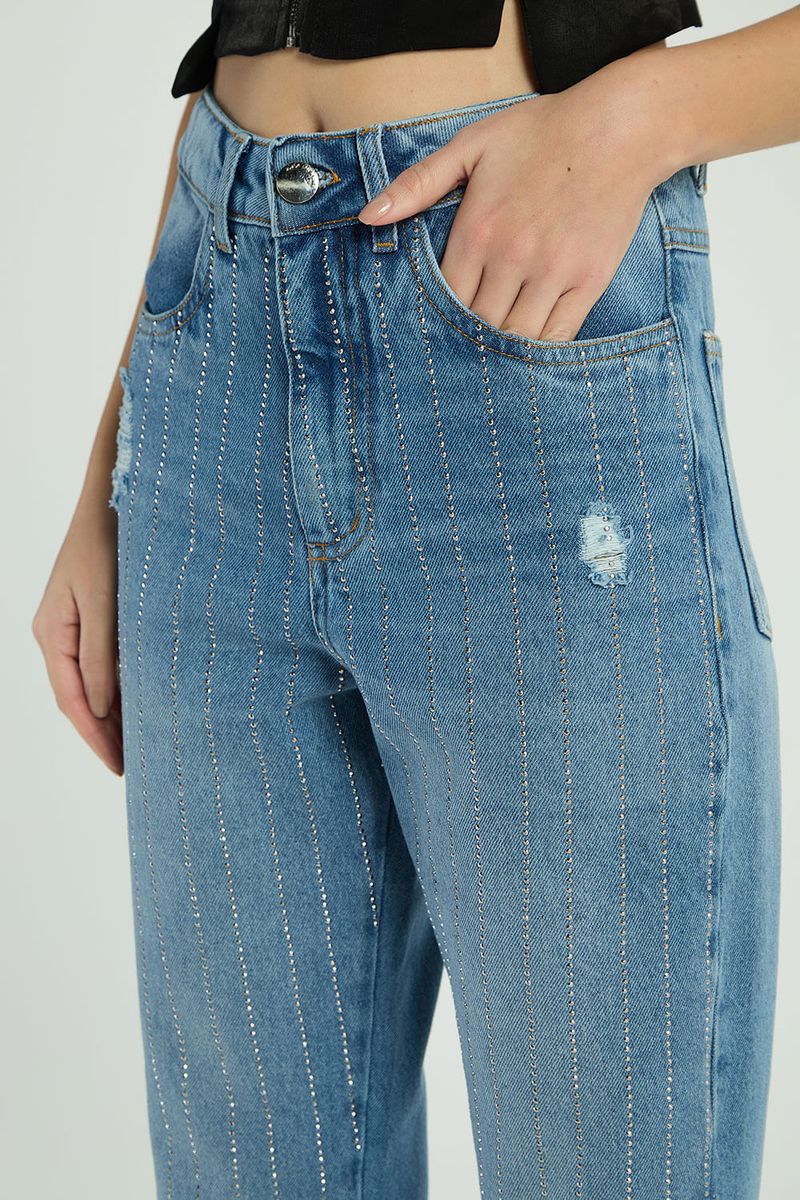 CALÇA RETA COM BRILHOS - JEANS