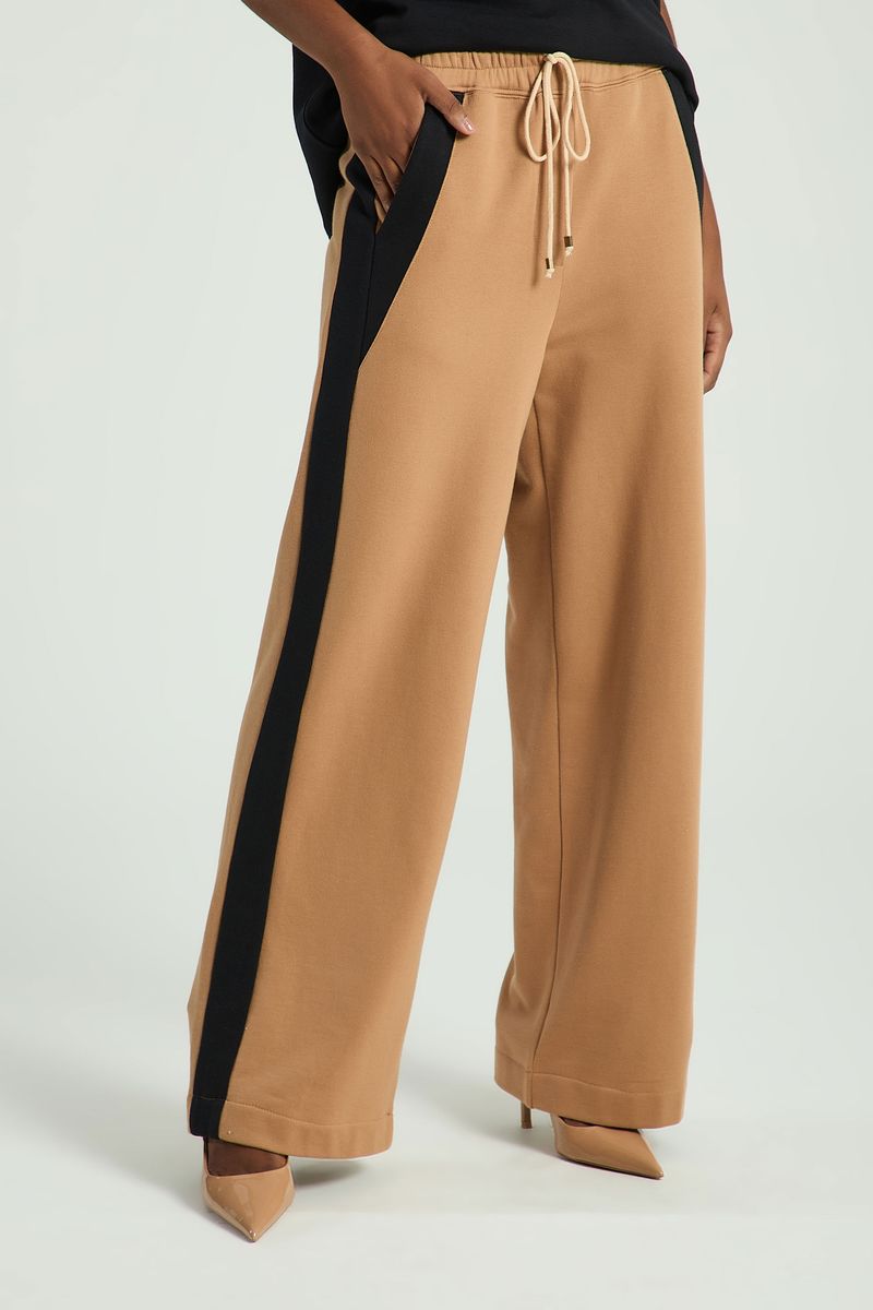 CALÇA MOLETOM BICOLOR-BEGE ESCURO / PRETO