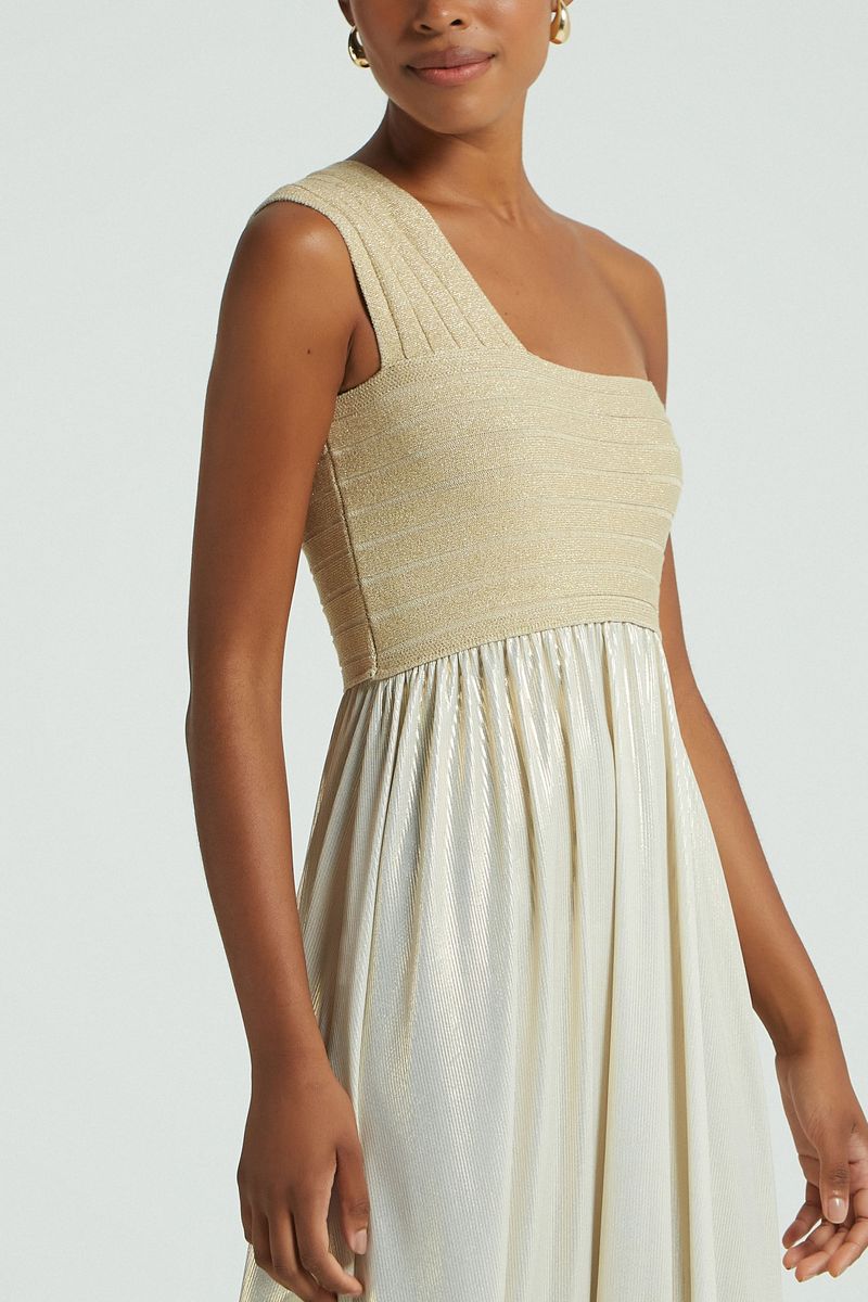 VESTIDO 1 OMBRO C/ TRICOT-DOURADO