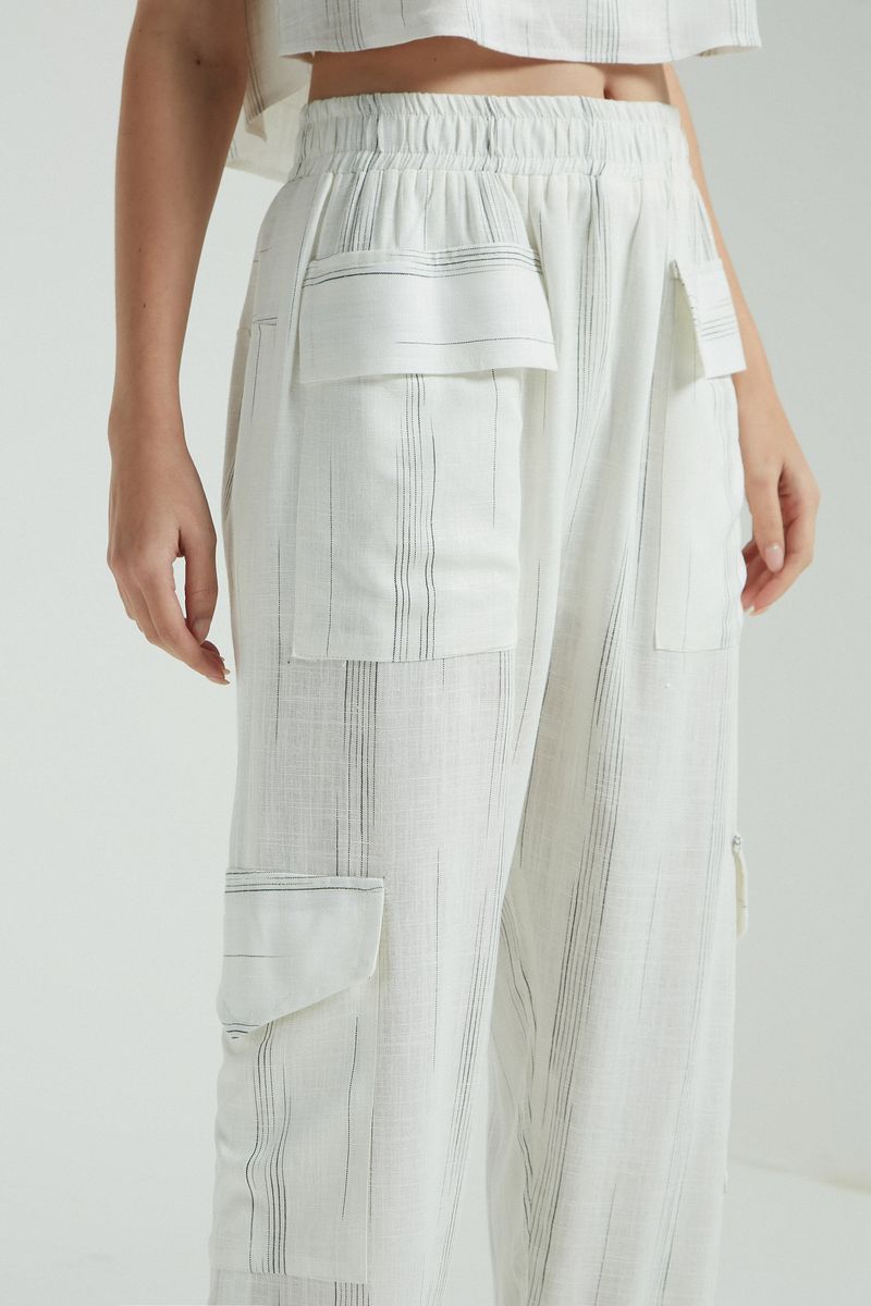 CALCA JOGGING CARGO LINHO-BRANCO