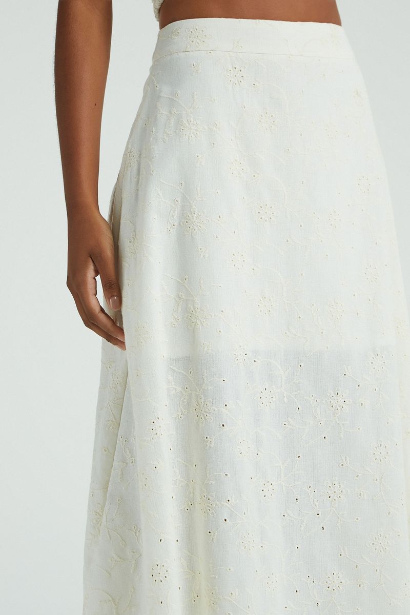 SAIA MIDI LINHO BORDADO-OFF WHITE