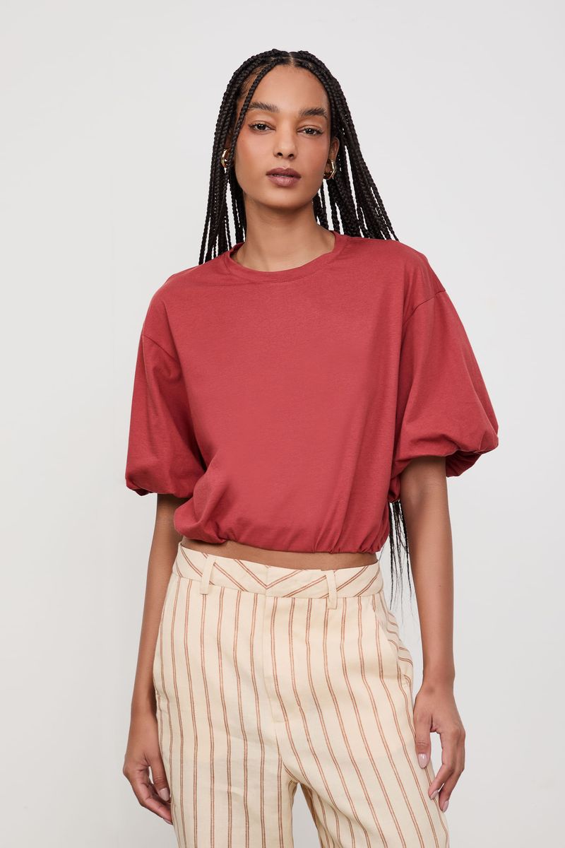 Blusa De Malha Cropped Manga Bufante