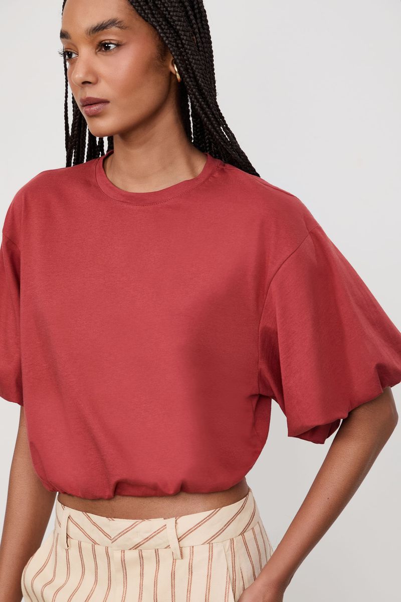 Blusa De Malha Cropped Manga Bufante