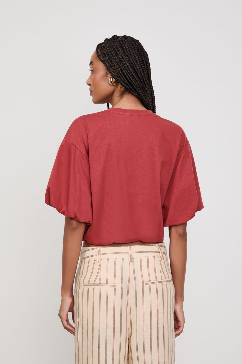 Blusa De Malha Cropped Manga Bufante
