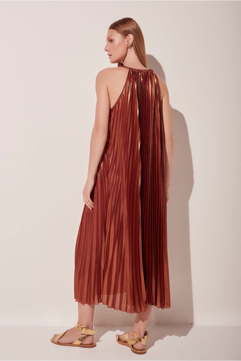 Vestido Midi Brilho Plissado