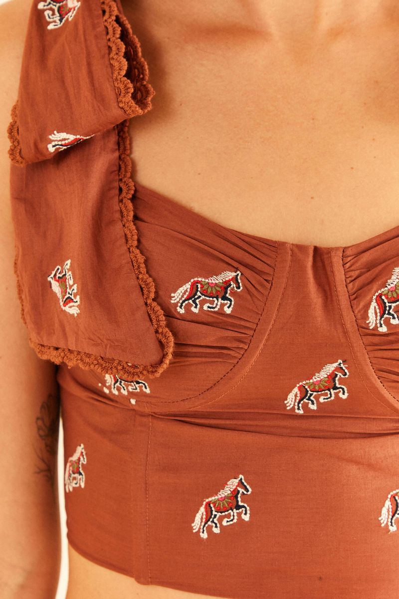Top Bordado Estampado Cavalinhos