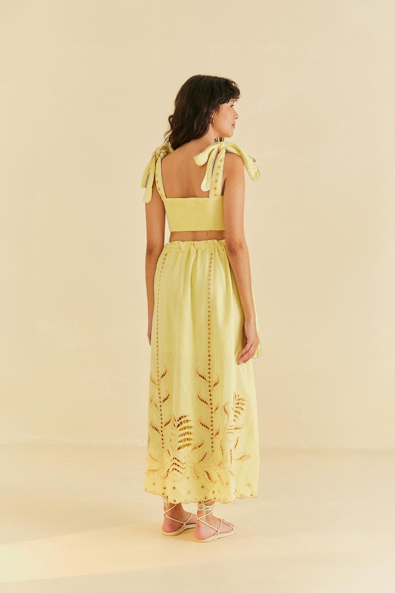 Vestido Cropped Bordado Floral Veraneio