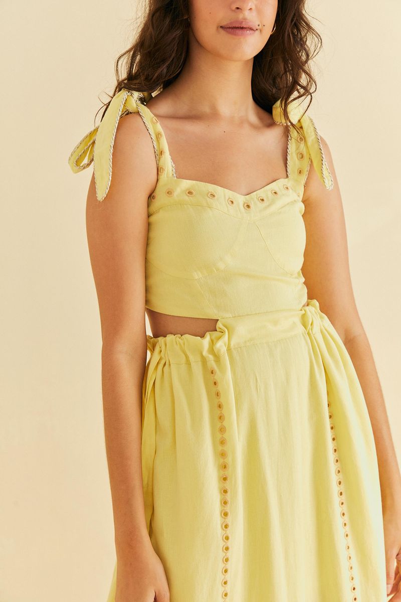 Vestido Cropped Bordado Floral Veraneio