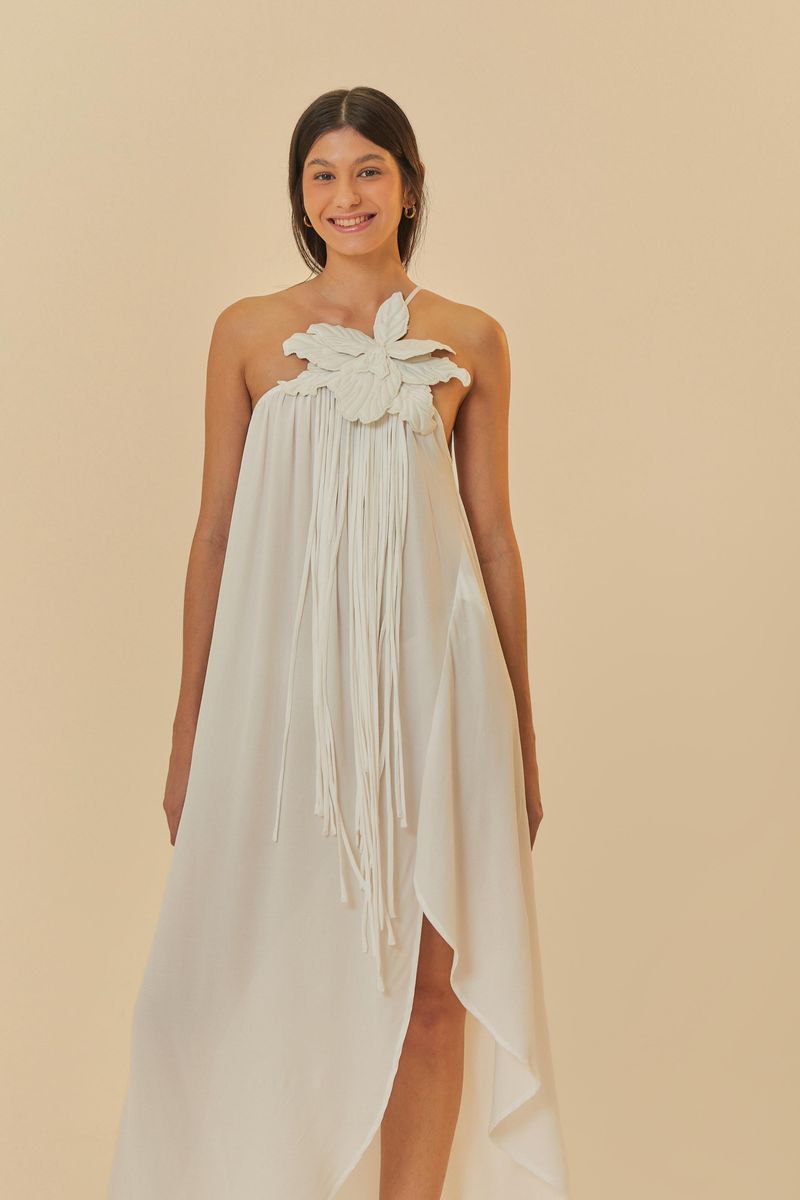 Vestido Artesanal Flor Com Franja