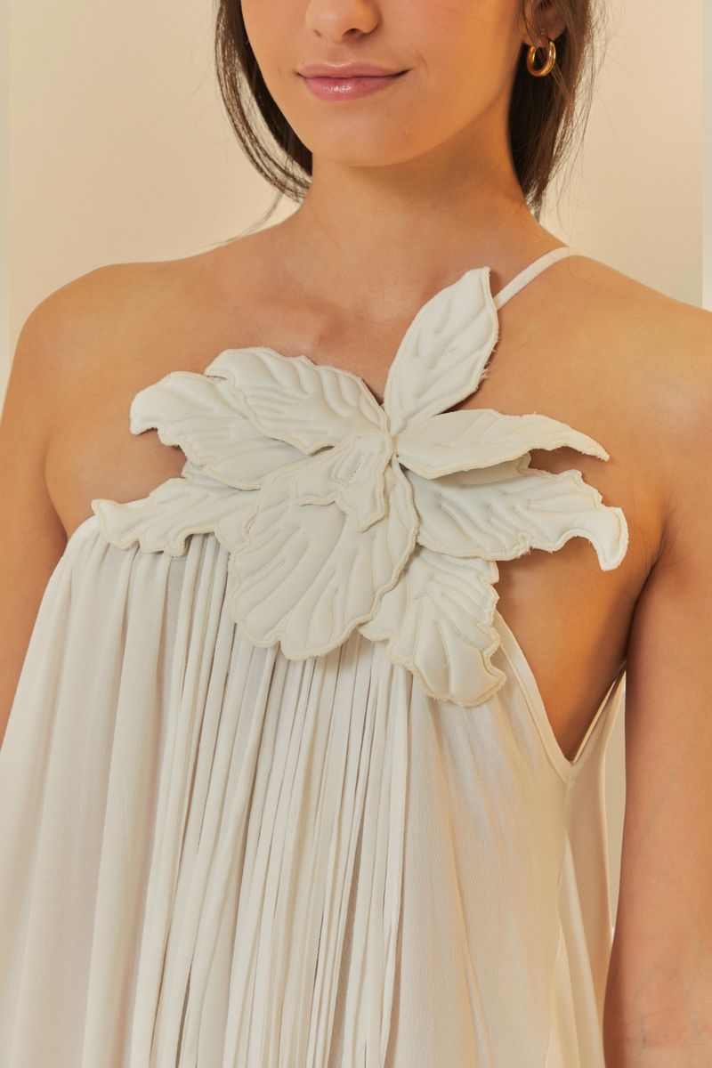 Vestido Artesanal Flor Com Franja