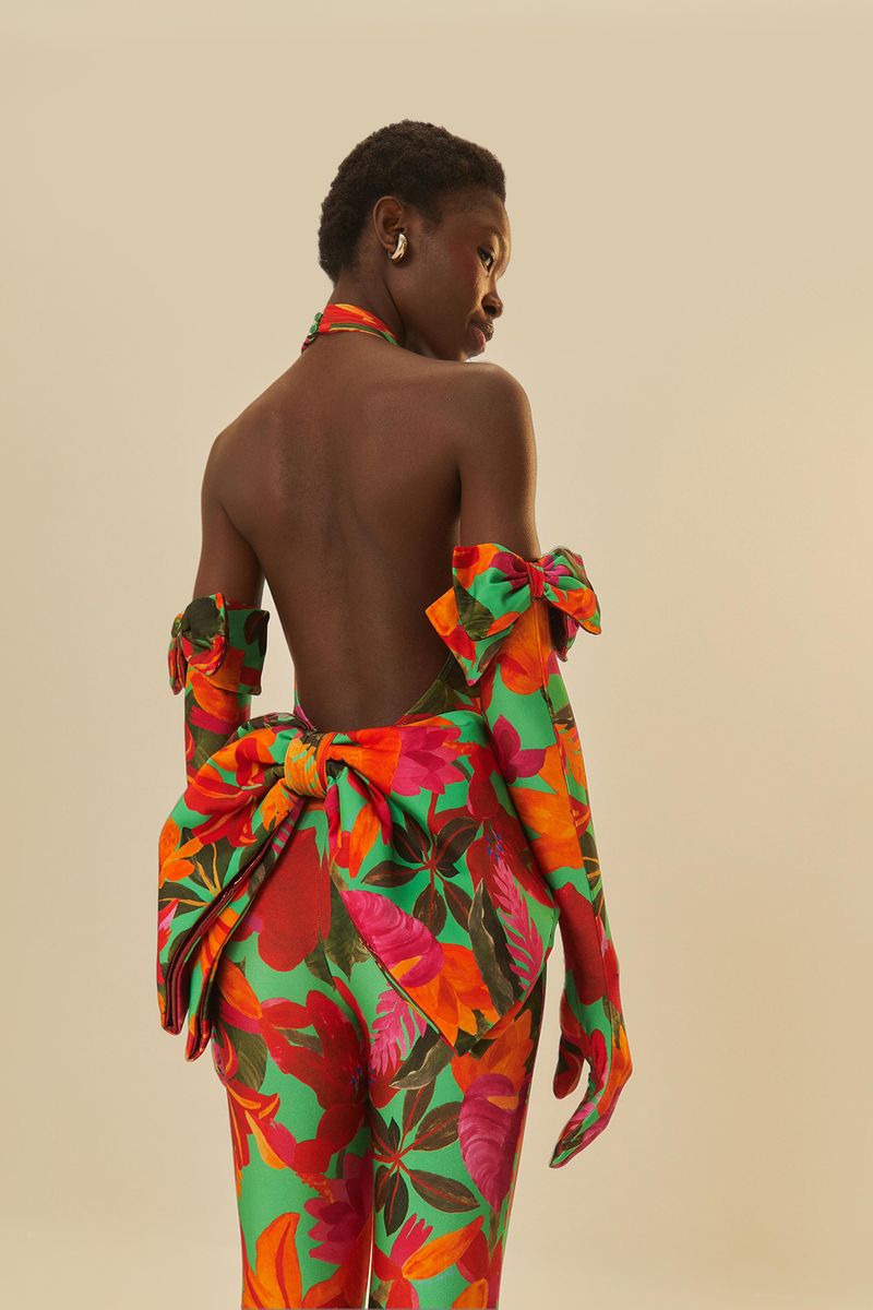 Macacão Laço Estampado Floral Tropical