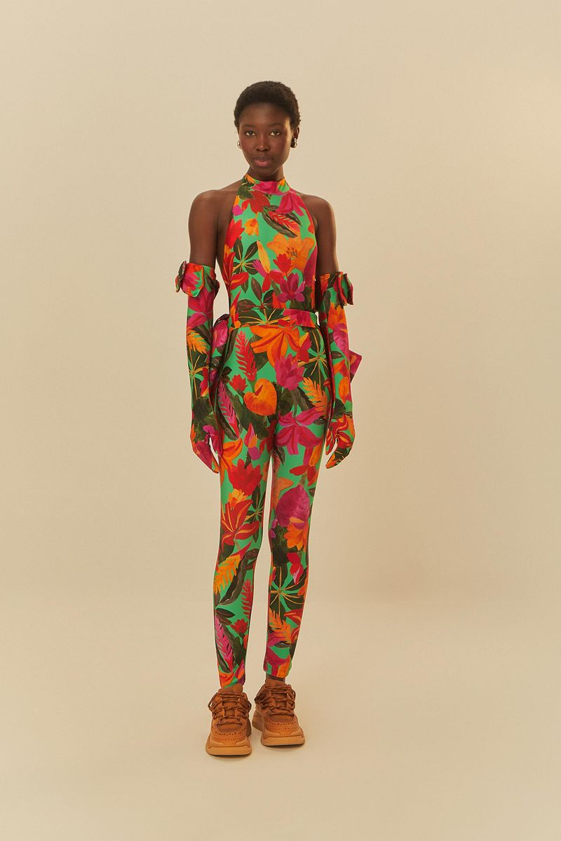 Macacão Laço Estampado Floral Tropical