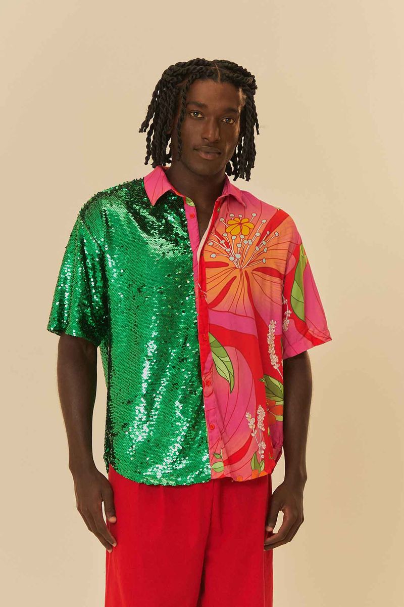 Camisa Meio a Meio Estampada Floral Pietra