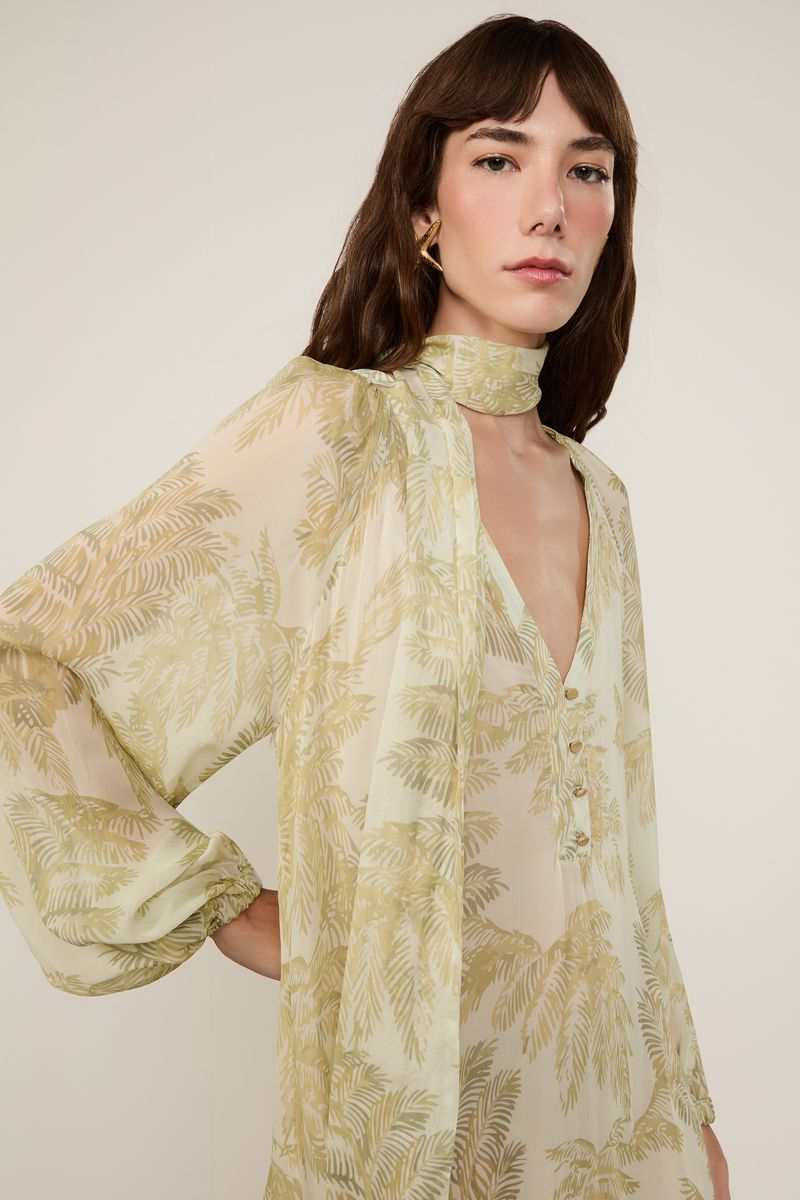 Chemise De Georgette Decote v Estampado