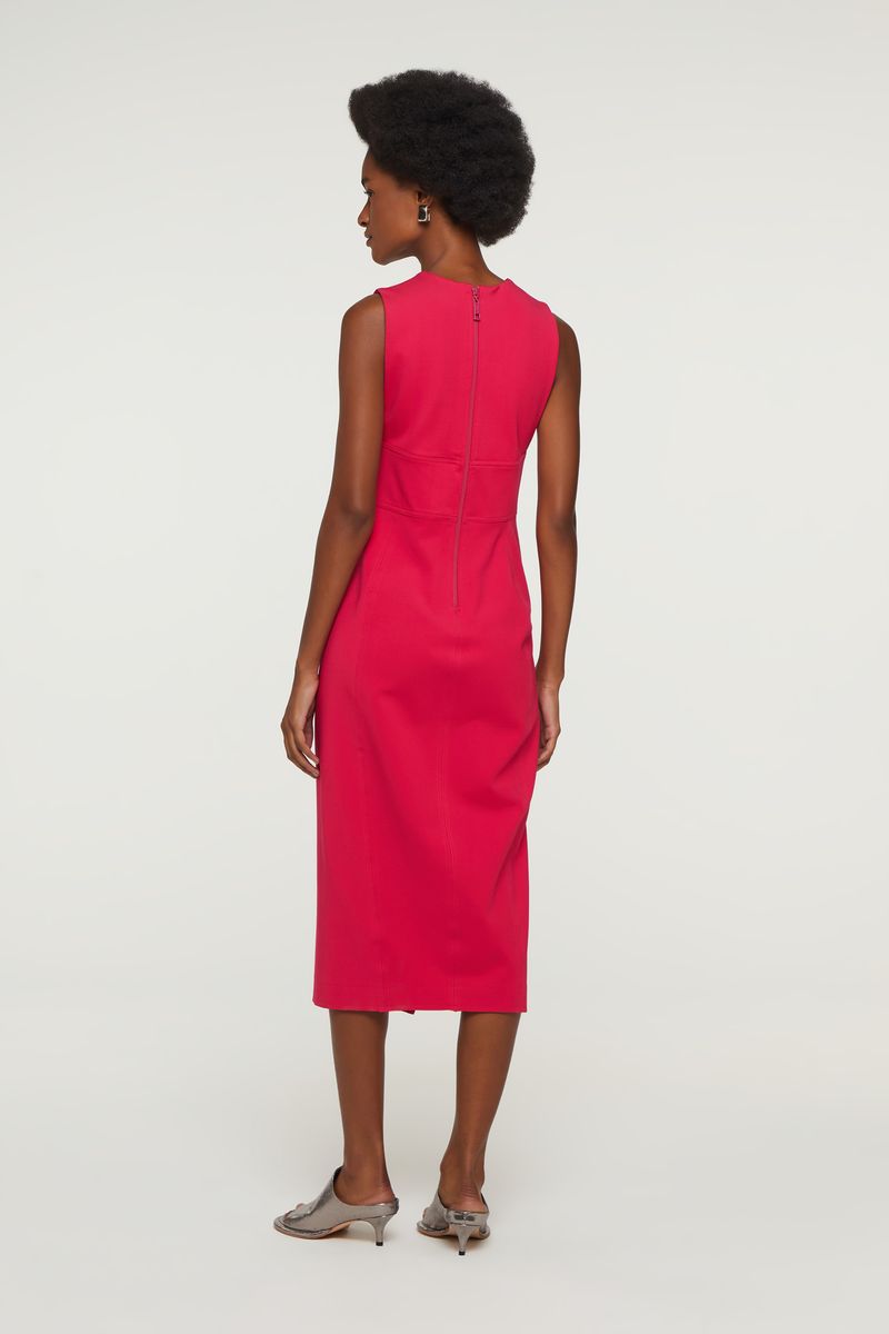 Vestido De Malha Estruturada Com Decote v Midi Rosa