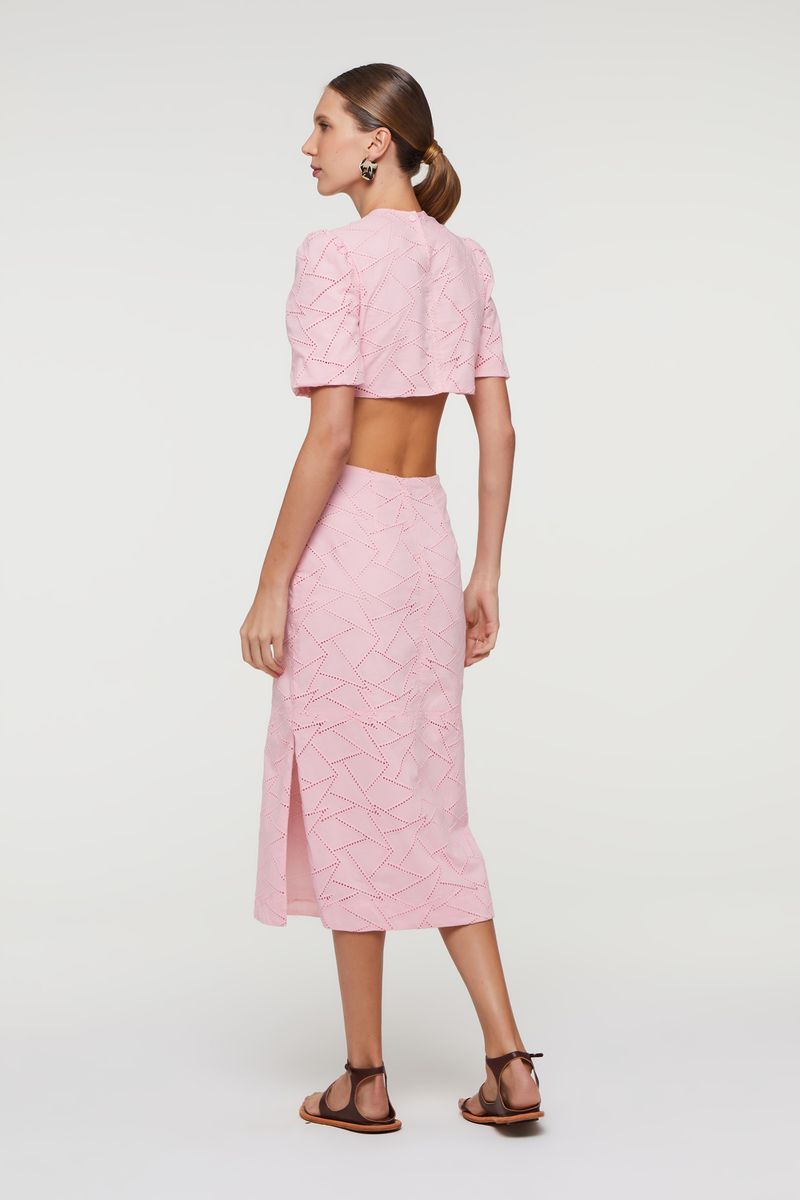 Vestido Midi Laise Triangle Rosa Claro