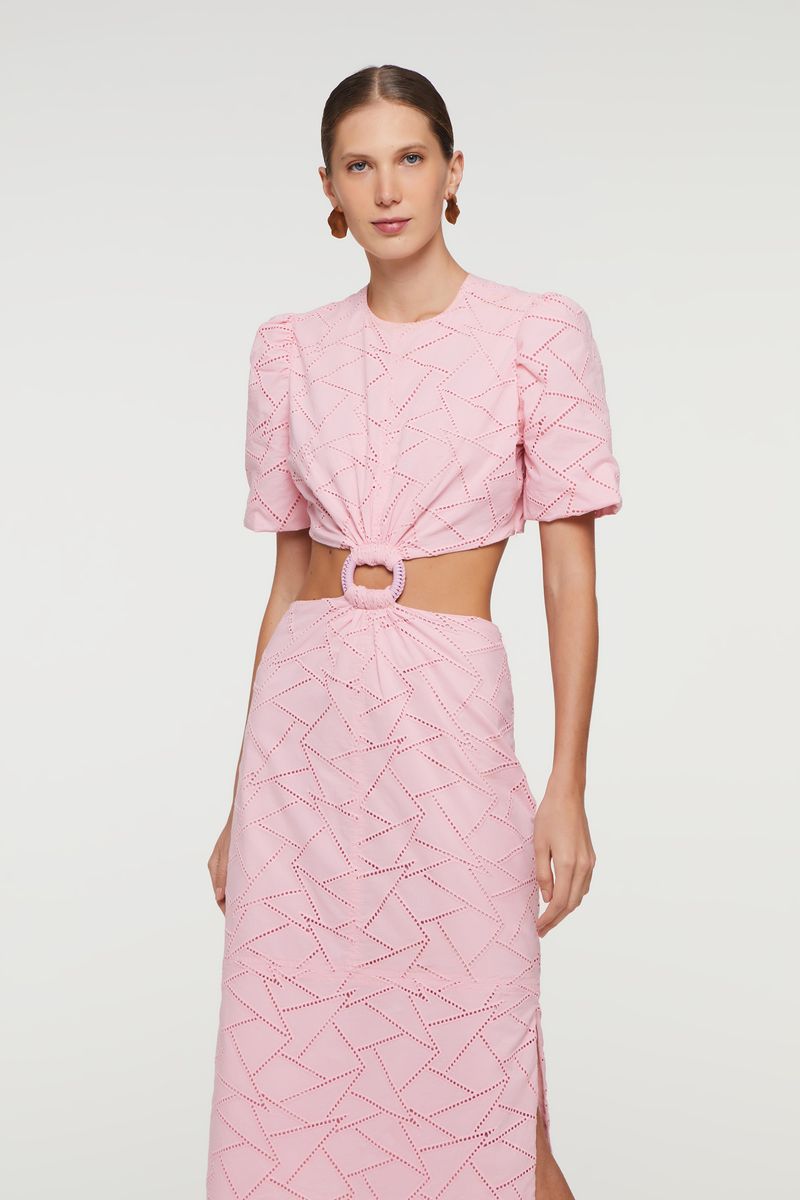 Vestido Midi Laise Triangle Rosa Claro