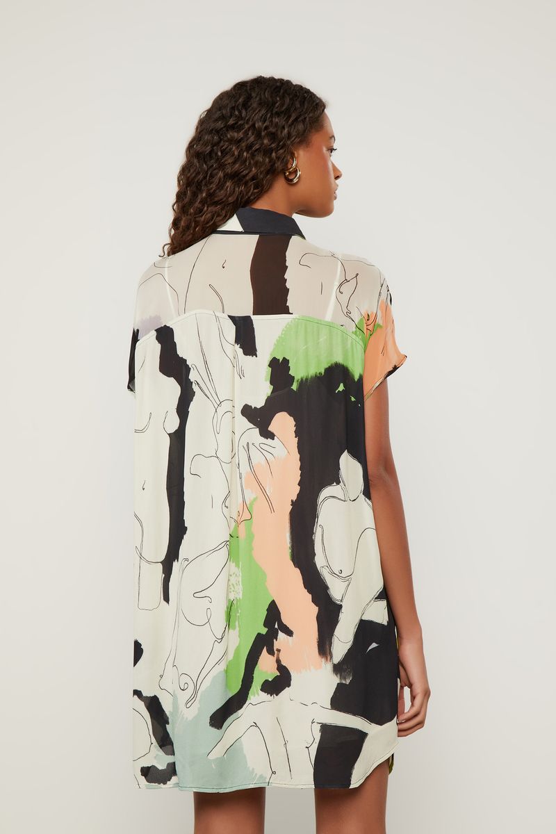Vestido De Georgette Pesado Curto Estampado Aboatoamento Frontal