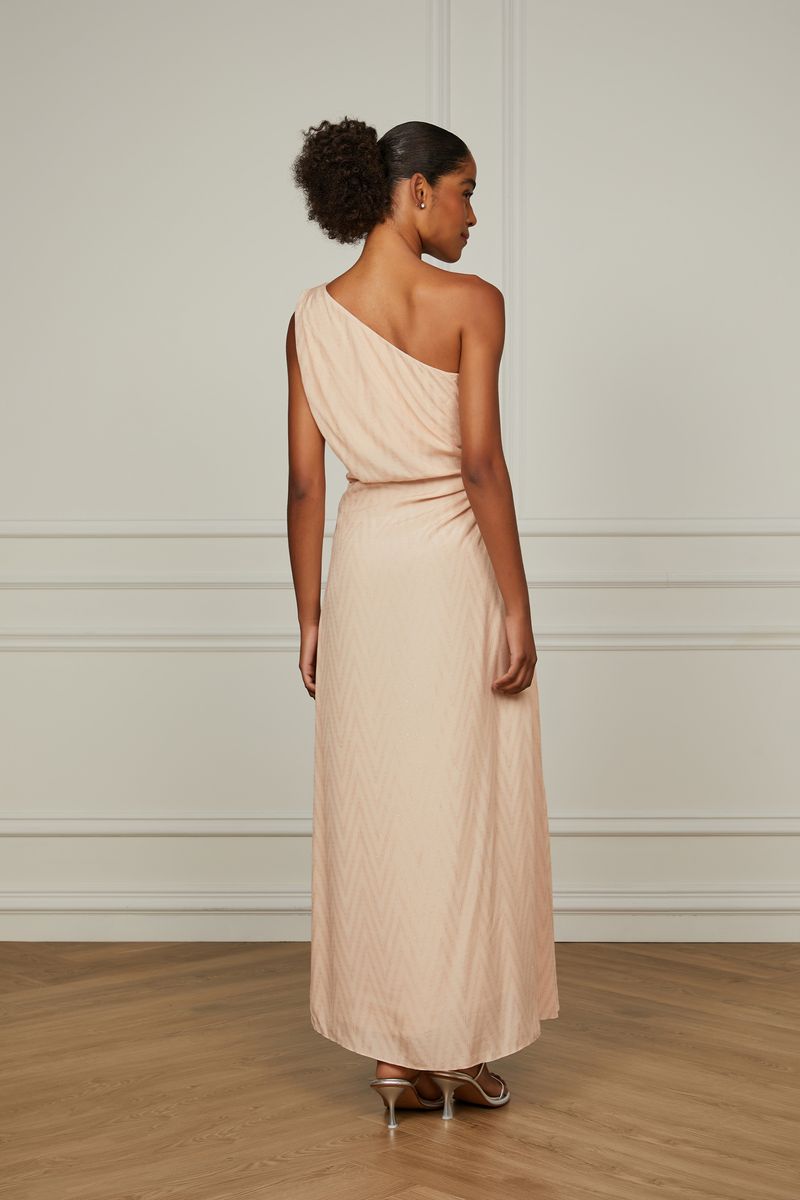 Vestido Longo Lurex Rosa Um Ombro Só