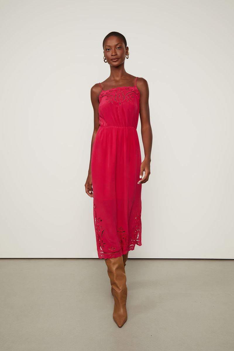 Vestido Midi Com Bordado Richelieu