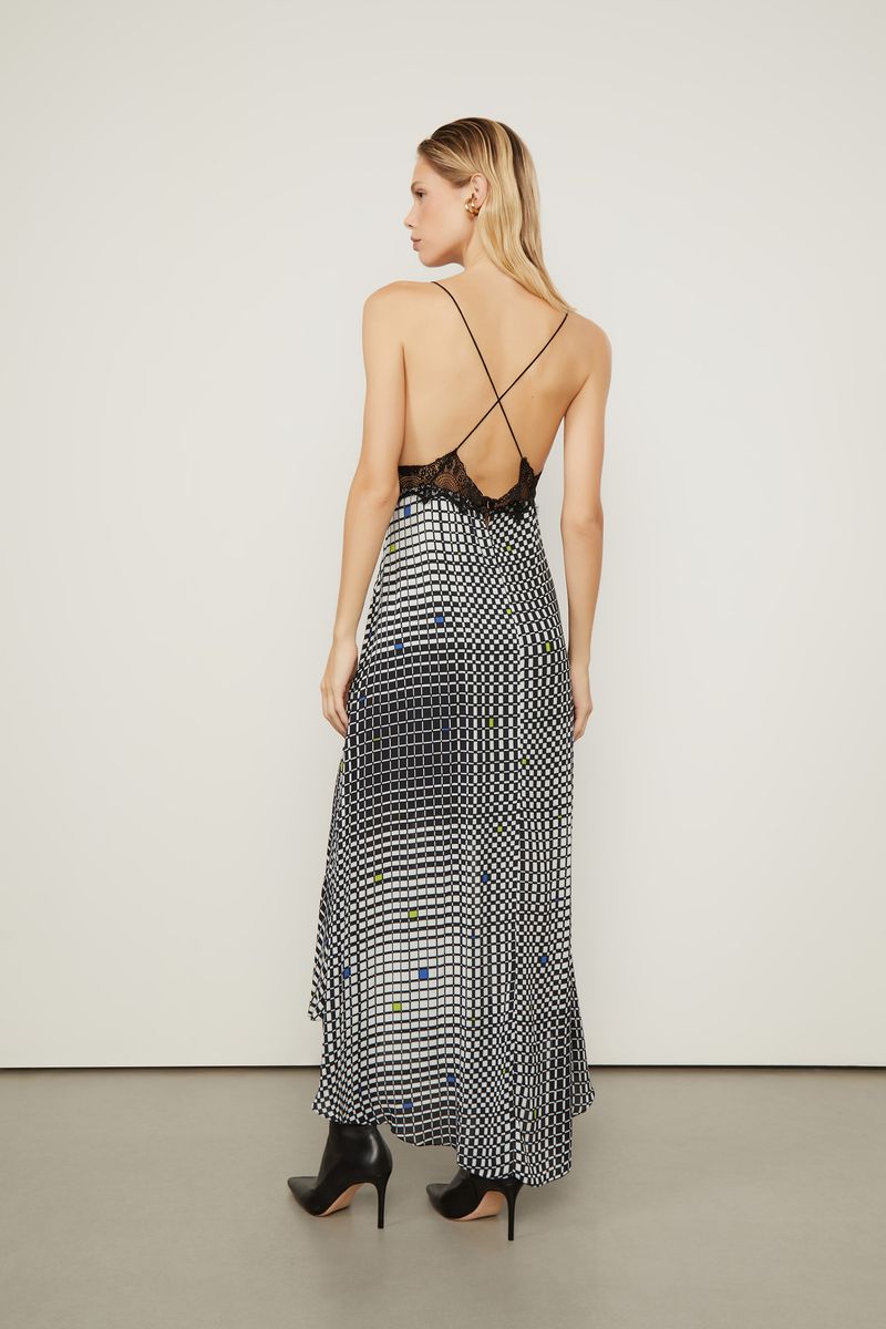 Vestido De Georgette Pesado Midi Com Renda Aplicada Esatmapado