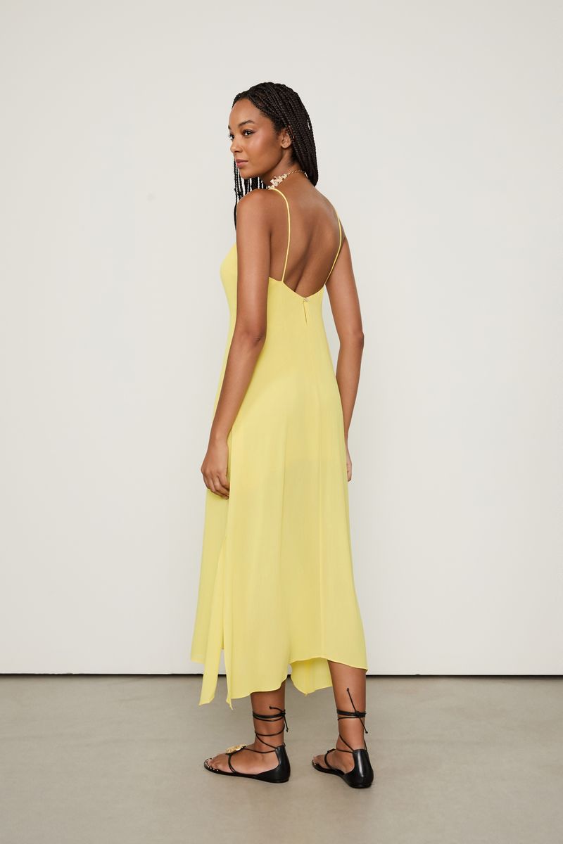 Vestido De Georgette Pesado Midi De Alça