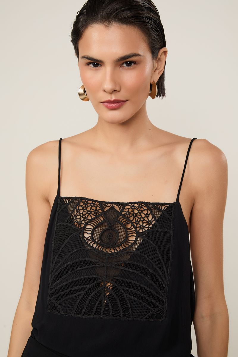 Vestido De Georgette Pesado Mini Pareô Com Pala De Renda