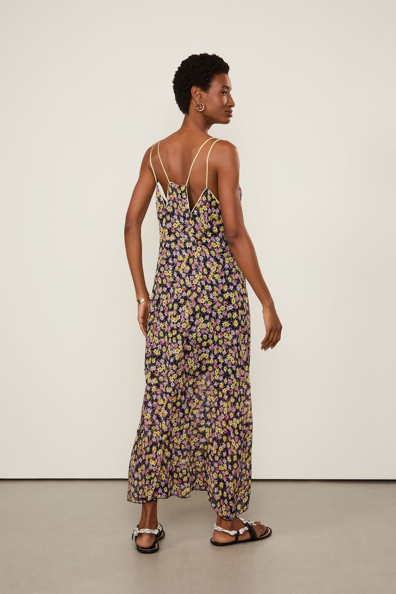 Vestido De Georgette Longo Recorte Com Vivos Estampa Liberty Arte