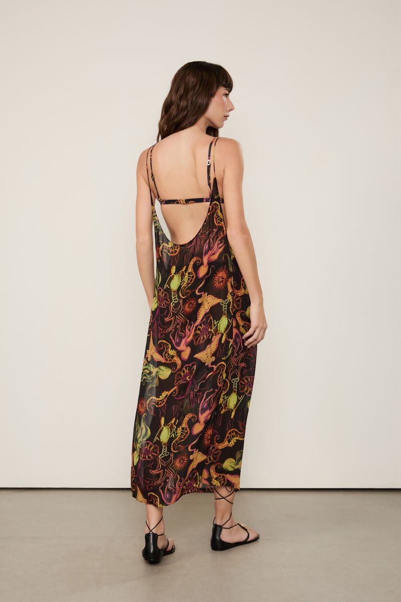 Vestido De Georgette Leve Assimétrico Estampado Resort