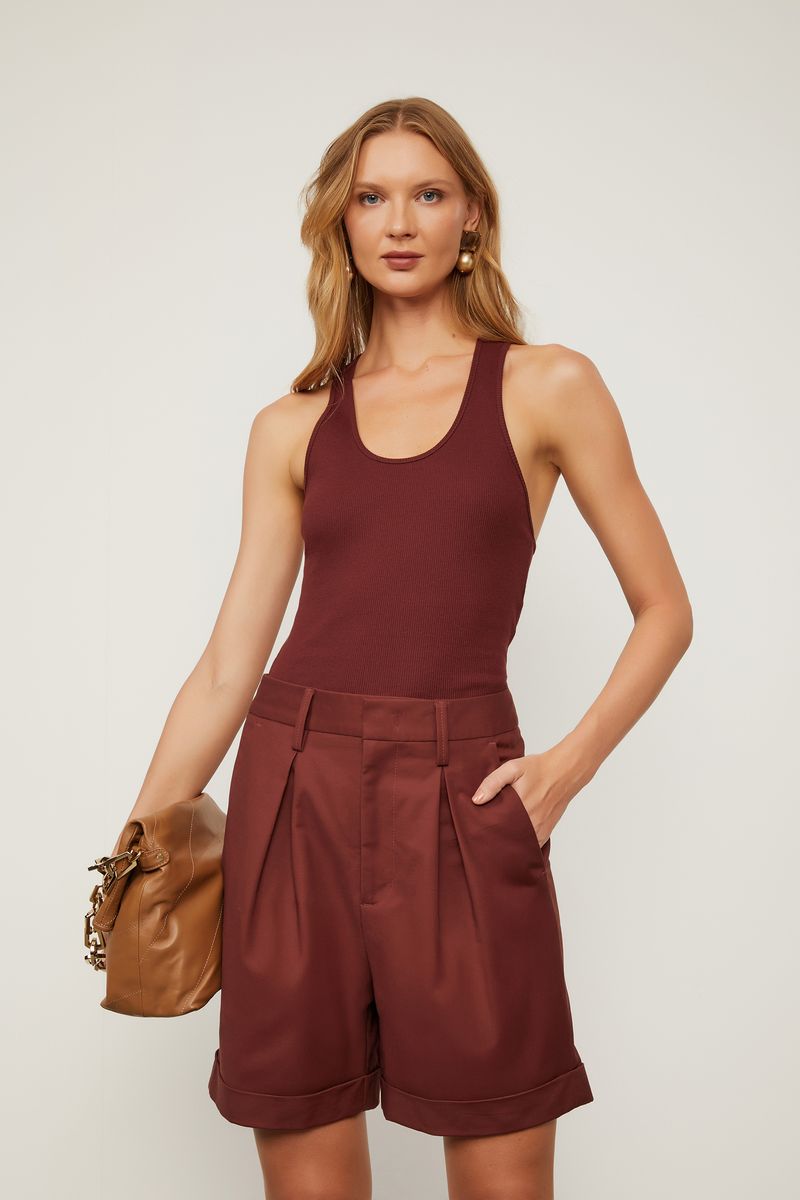 Short Prega Frente Marrom rum