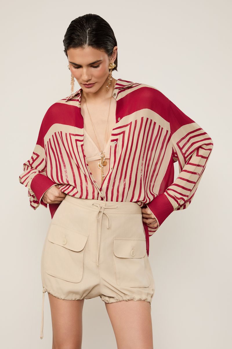 Short De Alfaiataria Com Bolsos Frontais Risca De Giz