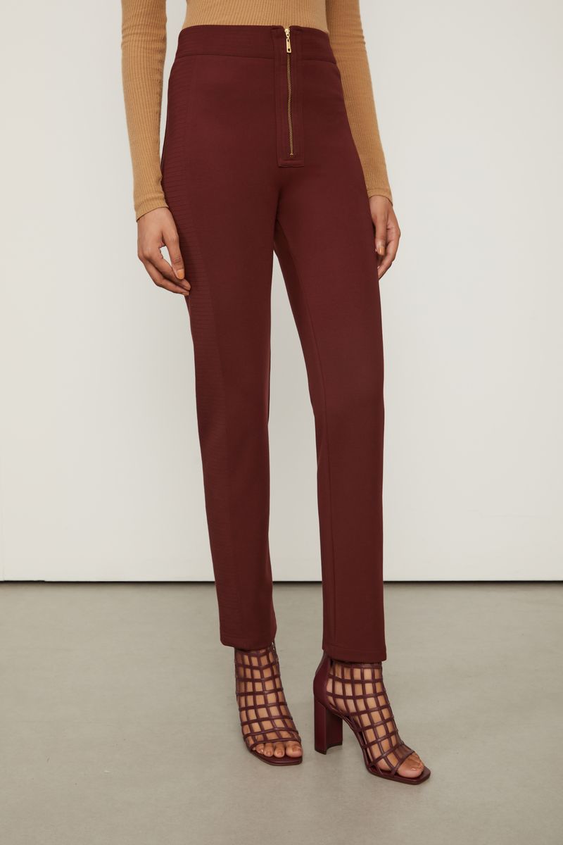 Calça Slim De Malha Estruturada Marrom