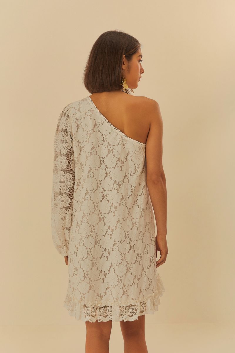 Vestido Curto Manga Patch De Renda