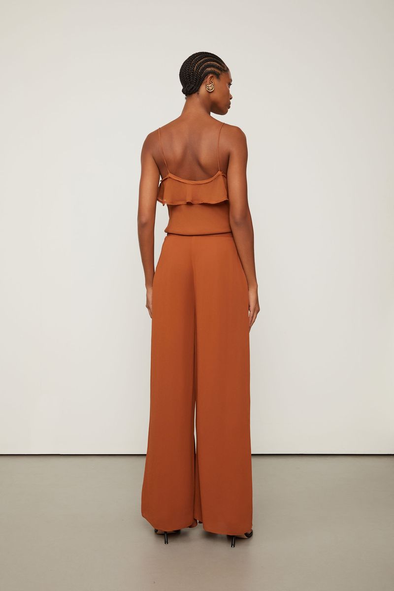 Calça De Georgette Pesado Babados