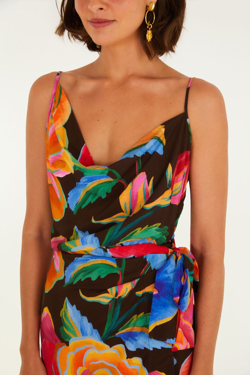 Vestido Curto Estampado Rosas Pintadas